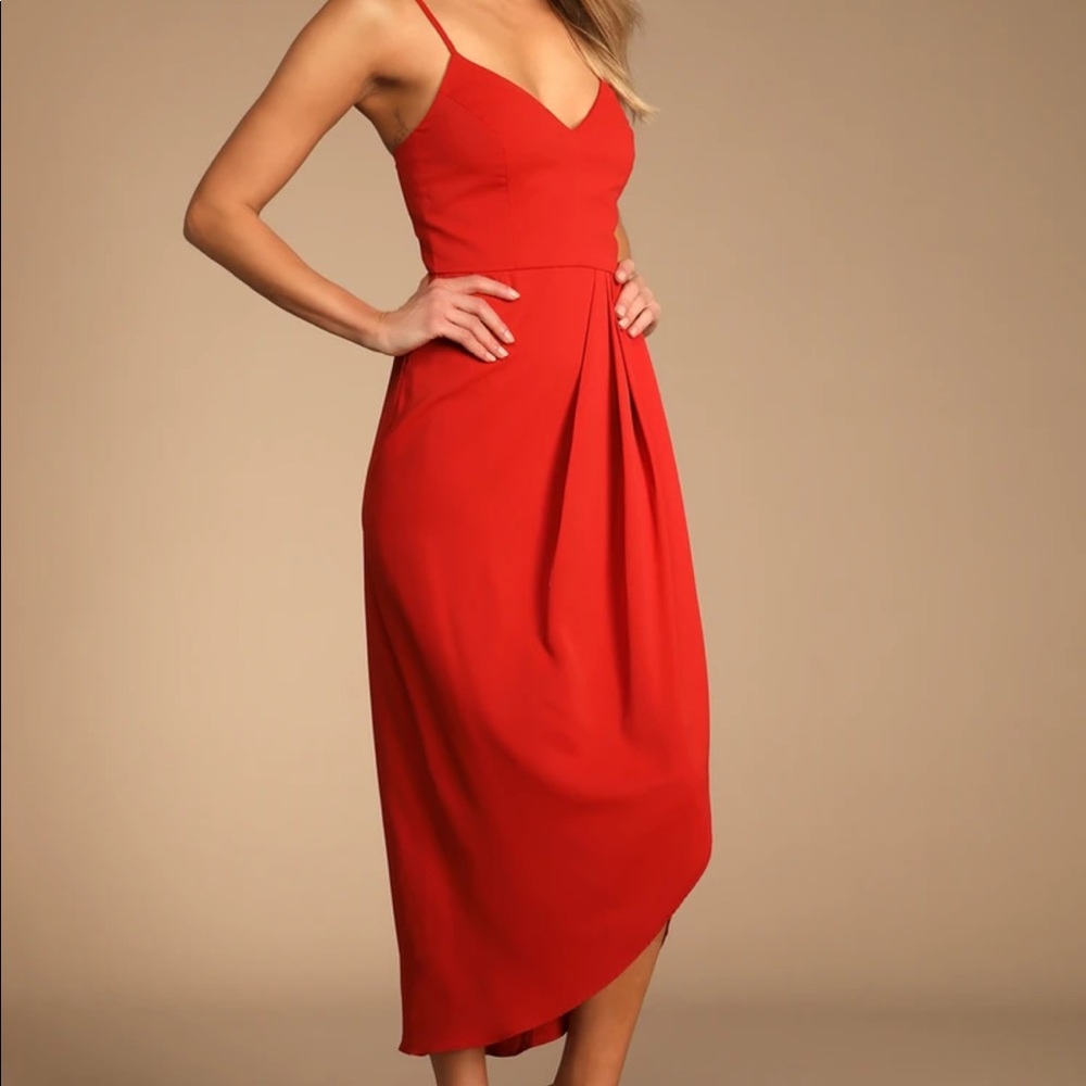Lulus Reinette Rudy Red Midi Dress